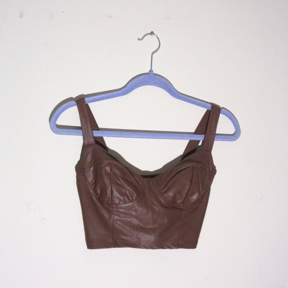 Naked Wardrobe Tops Naked Wardrobe Faux Leather Bustier Crop Top Brown Size S Nylon Spandex